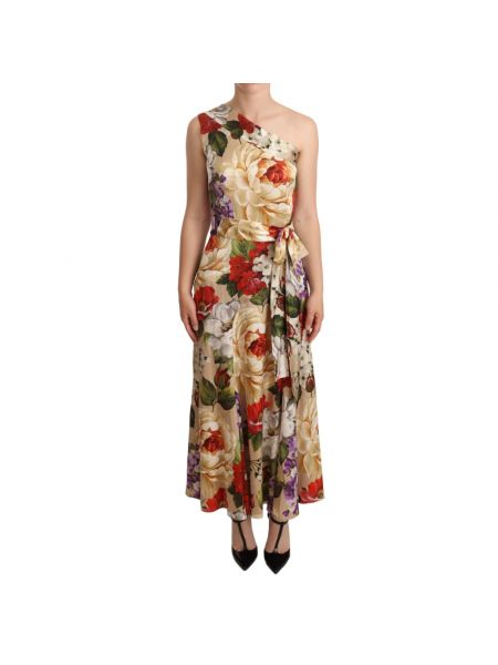 Sukienka midi w kwiatki Dolce And Gabbana beżowa