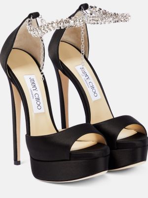 Sandali di raso con platform Jimmy Choo nero