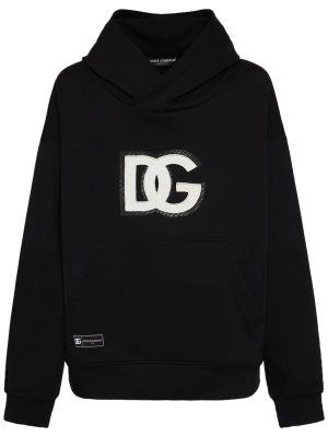 Pamučna hoodie s kapuljačom od jersey Dolce & Gabbana crna