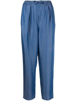 Ravne hlače Emporio Armani modra