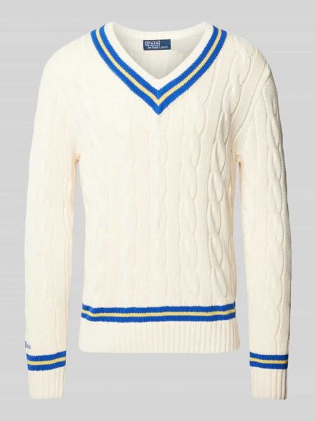 Dzianinowy sweter bawełniany z dekoltem w serek Polo Ralph Lauren