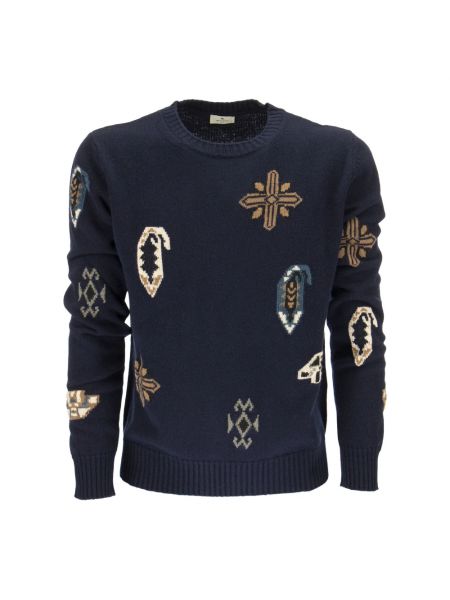 Sweter wełniany bawełniany z wzorem paisley Etro niebieski