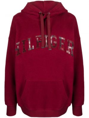 Hoodie ricamata con stampa Tommy Hilfiger rosso