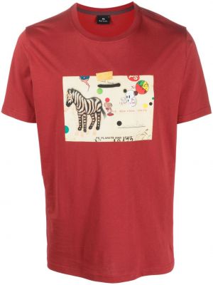 Kokvilnas t-krekls ar apdruku ar zebras rakstu Ps Paul Smith sarkans