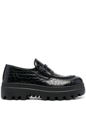 Kožené loafers na podpatku na nízkém podpatku Car Shoe černé
