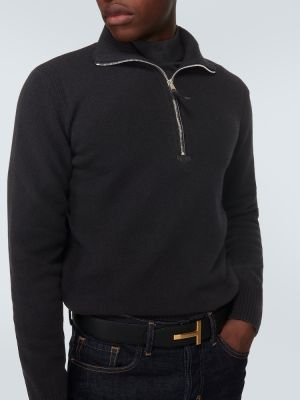 Sweter wełniany z kaszmiru na zamek Tom Ford czarny