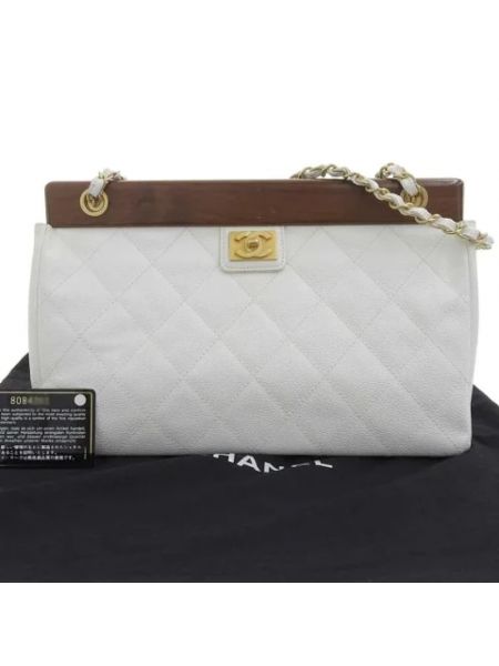 Bolsa de hombro de cuero retro Chanel Vintage blanco