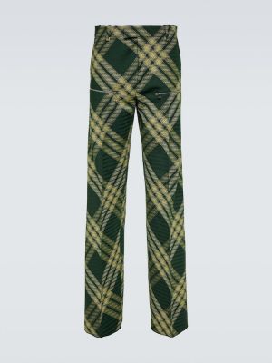 Volnene ravne hlače s karirastim vzorcem Burberry zelena
