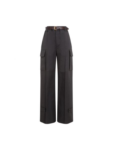 Szerokie spodnie bawełniane Saint Laurent szare