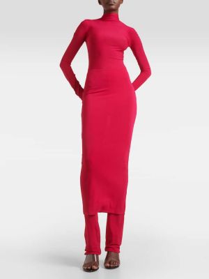 Midi sukně s vysokým pasem jersey Alaïa růžové