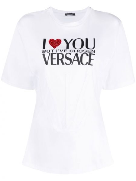 Raštuotas medvilninis marškinėliai Versace balta
