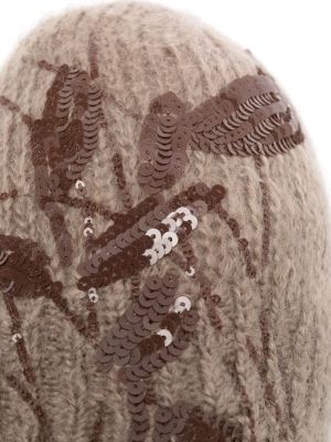 Pletený čepice s flitry Brunello Cucinelli hnědý
