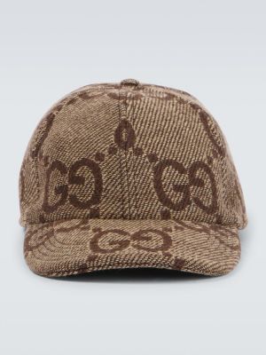 Cappello con visiera di lana in tessuto jacquard Gucci marrone