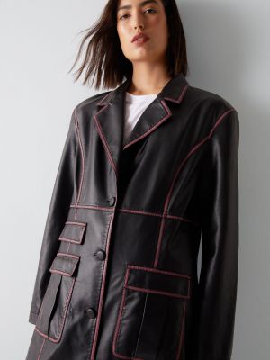 Кожаное пальто с потертостями из искусственной кожи Warehouse черное
