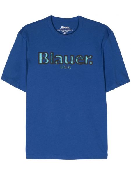 Памучна тениска с принт Blauer синьо
