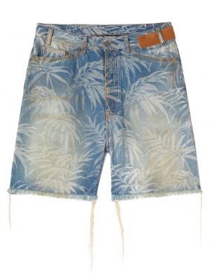 Trykt nødlidende jeans-shorts Palm Angels blå