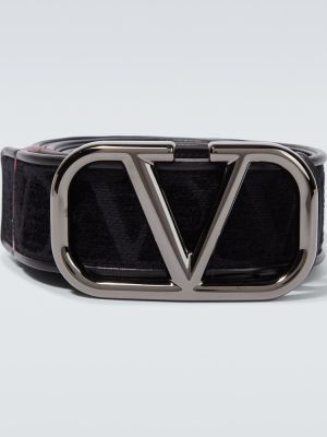 Žakárový kožený pásek Valentino Garavani černý