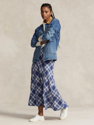 Falda larga de lino a cuadros Polo Ralph Lauren azul