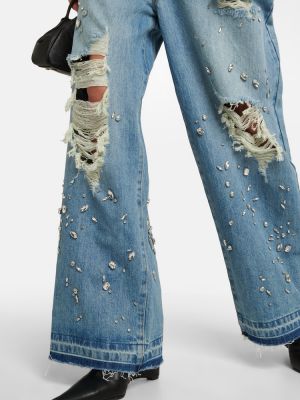 Voľné džínsy s vysokým pásom Xu Zhi modrá