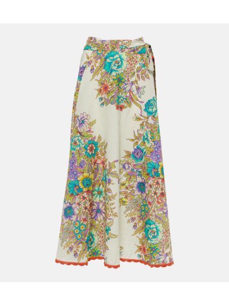 Хлопковая шелковая юбка миди в цветочек Etro