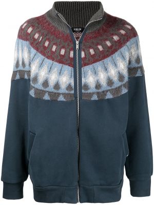 Пуловер с цип с принт Five Cm синьо