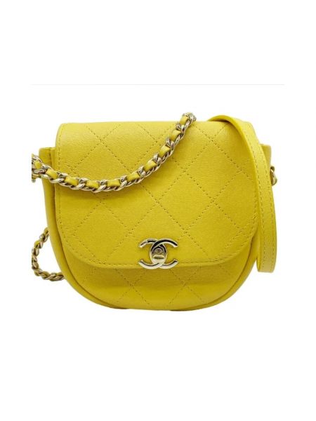 Retro bolso cruzado de cuero Chanel Vintage amarillo