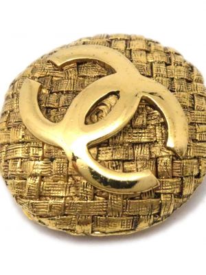 Tvídové náušnice s knoflíky Chanel Pre-owned zlaté