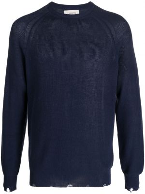 Пуловер с протрити краища Laneus синьо