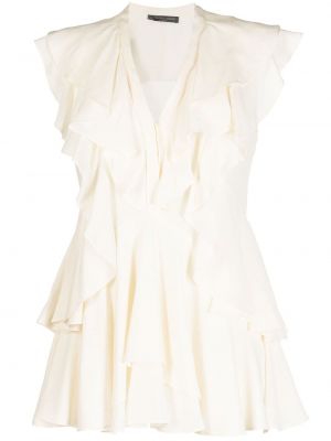 Копринена блуза с волани Alexander Mcqueen Pre-owned бяло
