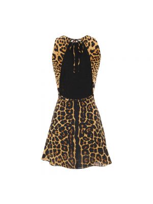 Mini vestido de seda con estampado leopardo Saint Laurent marrón