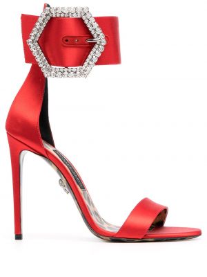 Sandale din satin cu cataramă Philipp Plein roșu