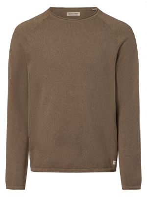 Dzianinowy sweter bawełniany Jack & Jones brązowy