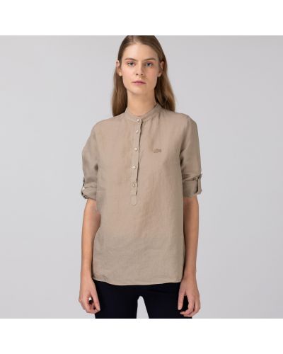 Льняная рубашка Lacoste бежевая