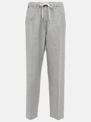 Bavlněné hedvábné rovné kalhoty Mm6 Maison Margiela šedé