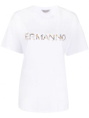Jersey rövid ujjú pamut nyomott mintás póló Ermanno Firenze - fehér