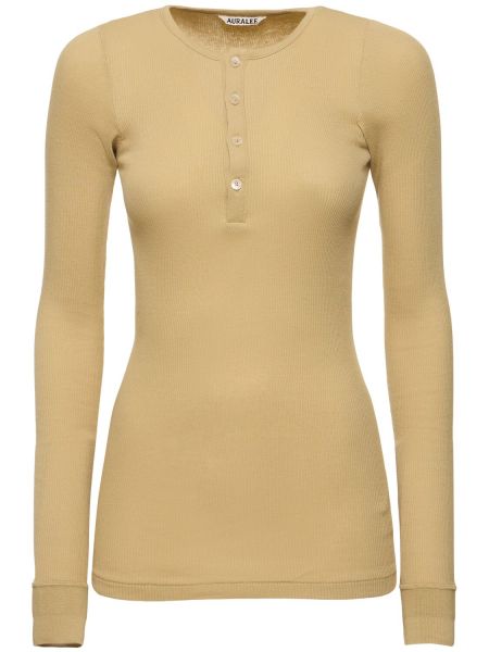 Βαμβακερή μπλούζα με κουμπιά Auralee χακί