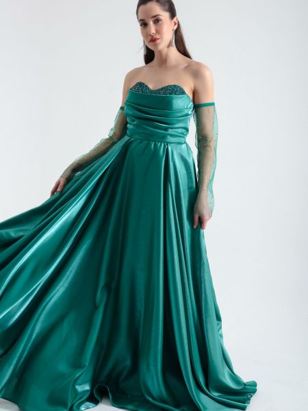 Vakarinė suknelė ilgomis rankovėmis iš tiulio Lafaba žalia