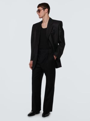 Oversized volneni blazer s črtami Saint Laurent črna