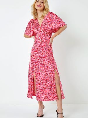 Атласное платье миди в цветочек с принтом D.u.s.k розовое