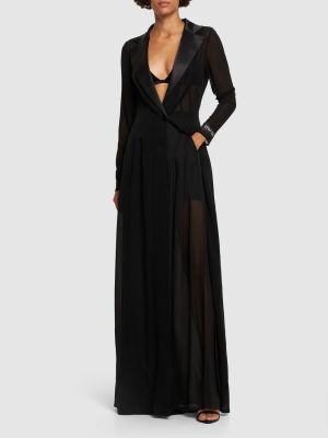Prozorna svilena dolga obleka Dolce & Gabbana črna