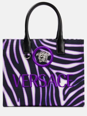 Borsa shopper con stampa zebrata Versace argento