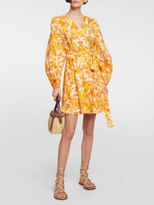 Хлопковое платье мини в цветочек с принтом Zimmermann желтое