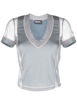 Прозрачна тениска с v-образно деколте Diesel сиво