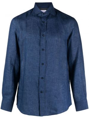 Leinen hemd mit geknöpfter Brunello Cucinelli blau