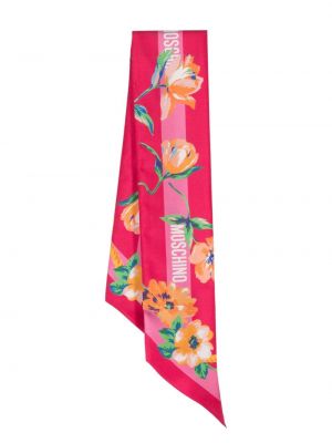 Květinový hedvábný šál s potiskem Moschino růžový