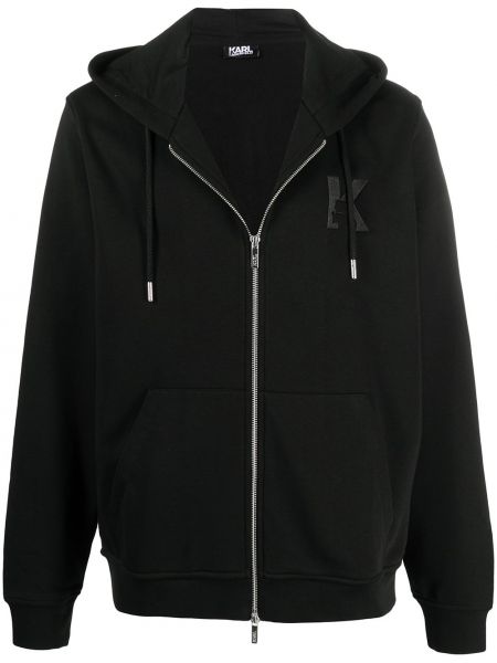 Siuvinėtas džemperis su gobtuvu su užtrauktuku Karl Lagerfeld juoda