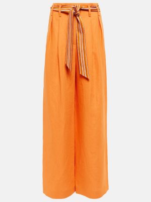 Voľné ľanové nohavice s vysokým pásom Loro Piana oranžová