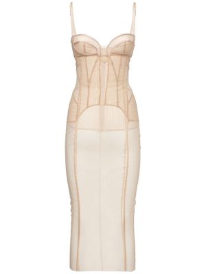 Tylové midi šaty Dolce & Gabbana béžová