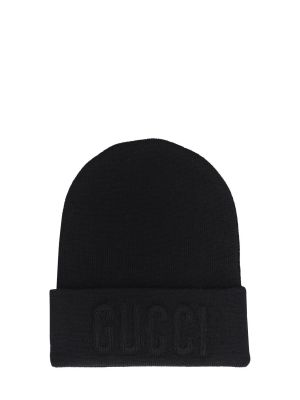 Haftowana czapka wełniana Gucci czarna