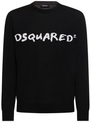 Suéter de lana de tejido jacquard Dsquared2 negro